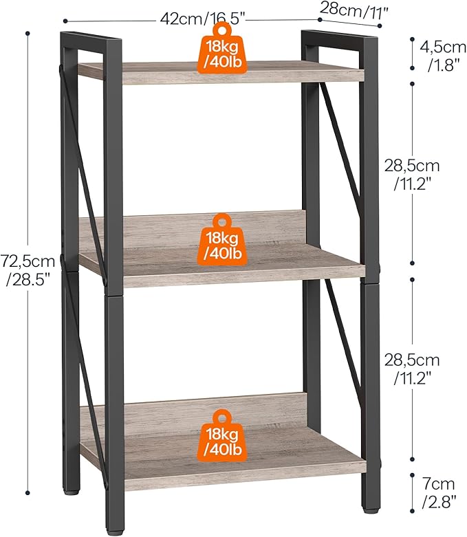HOOBRO Bookshelf, 3-Tier Industrial Bookcase, Book Shelf Storage Organizer - Image 3