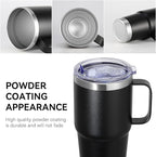 VEGOND 20 oz Tumbler with Handle Lid and Straw, Stainless Steel Insulated Travel Coffee Mug Spill Proof Double Wall Metal Tumbler Cup Keeps Drink Hot and Cold, Black 1 Pack