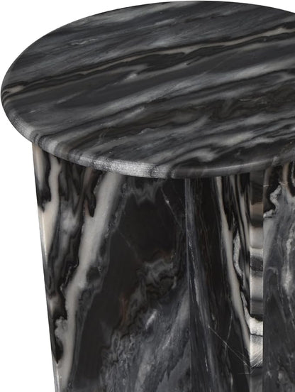 JONATHAN Y Javier Solid Black/Gray Marble End Table, 17.75" Round Modern Accent - Image 7