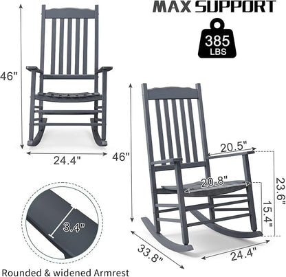 Outvita Outdoor Rocking Chair, Solid Wood High Back Rocker, All Weather Lounge - Image 3