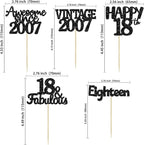 Gyufise 30Pcs Vintage 2007 Cupcake Toppers Glitter Eighteen Happy 18th Cupcake Picks Happy 18th Birthday Cake Decorations for Happy 18th Birthday Fabulous Anniversary Party Supplies Black