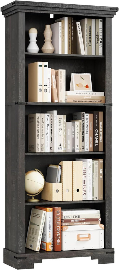 5-Tier Farmhouse Bookshelf, 61.1 inch Tall Bookcase - Image 7