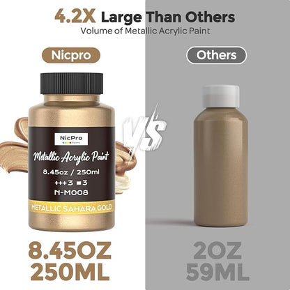 Nicpro Metallic Sahara Gold Acrylic Paint, 8.45oz/250ml Large Gold Leaf Paint - Image 6