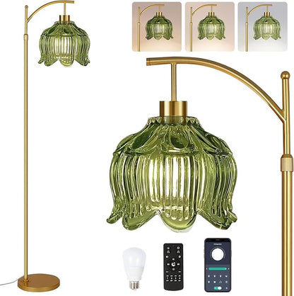 QIYIZM Glass Floor Lamp for Living Room, Mid Century Modern Brass Tall Lamp by QIYIZM
