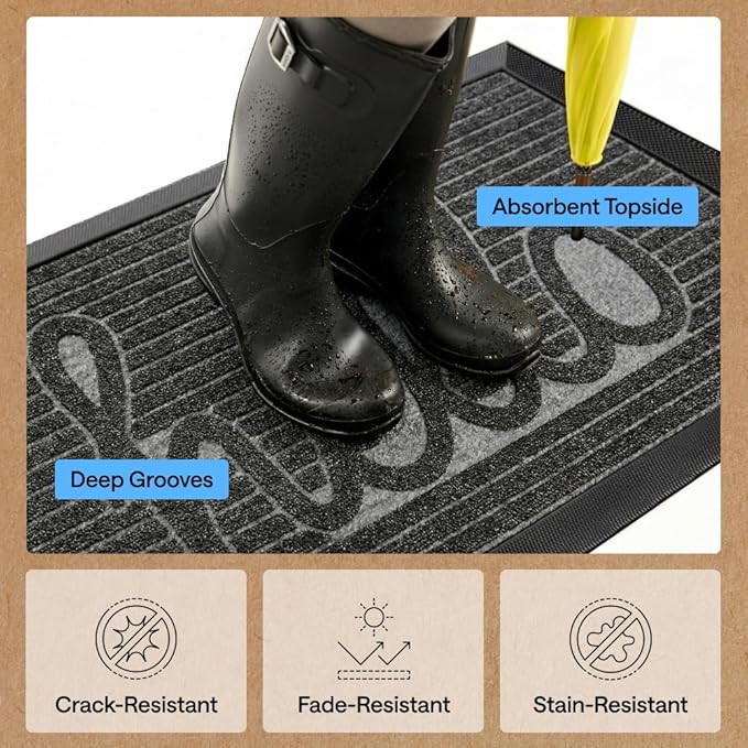 GORILLA GRIP 100% Waterproof All-Season WeatherMAX Doormat, US Designed Natural - Image 6