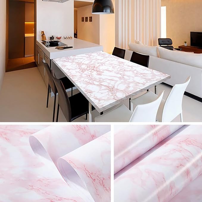 practicalWs 23.6in ×118in White Pink Marble Wallpaper Peel and Stick - Image 3