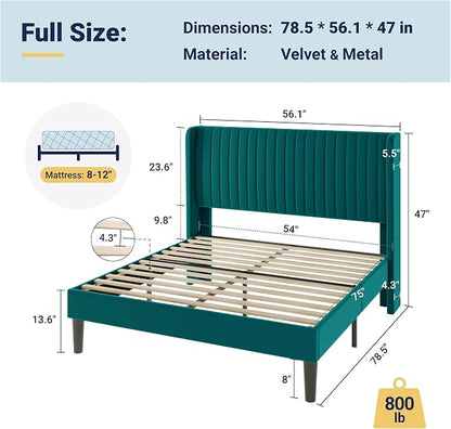 Allewie Full Size Bed Frame/Velvet Upholstered Platform Bed/Vertical Channel - Image 2