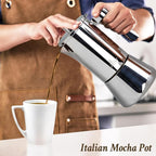 Stovetop Espresso Maker, 4Cup 6.8 oz Moka Pot, Stainless Steel Cuban and Italian Coffee Maker for Cafetera Cubana, Greca De Cafe Induction Stovetop Compatible, Coffee Gift for Home Travel