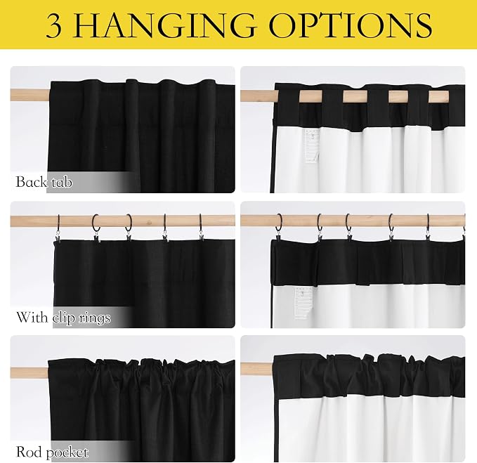 NICETOWN Black Truly Blackout Linen Blend Flax Drapes - Image 6