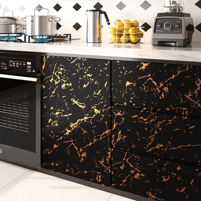 FunStick 24"x200" Modern Black and Gold Wallpaper Peel and Stick Wallpaper - Image 4