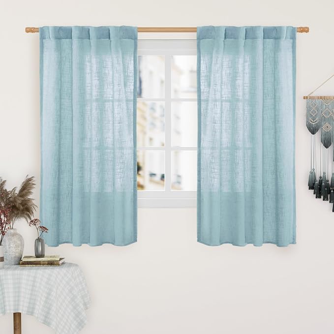 Semi Sheer Window Linen Curtains 54 Inch, 2 Panels, 34 x 54 Inch | Light by LAMIT
