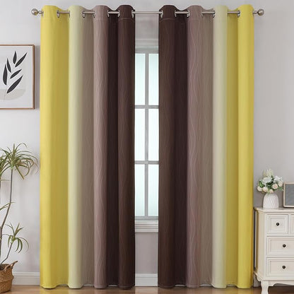 Brown and Yellow Blackout Curtains 52Wx96L Inch 2 Panels | Thermal Insulated - Image 2