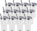 DOMICARE 30 oz Tumbler with Lid and Straw, Stainless Steel Tumblers Bulk, Insulated Vacuum Double Wall Travel Coffee Mug, Durable Powder Coated Tumbler Cups (White, 12)