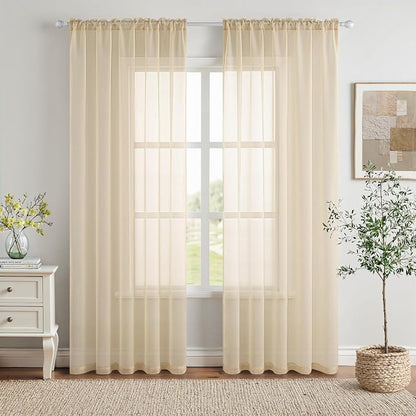 MIULEE 2 Panels Sheer Curtains for Living Room 54 X 63 Inches Cream | Sheer by MIULEE