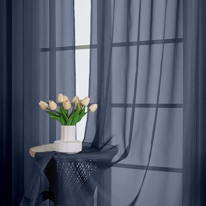 Navy Blue Sheer Curtains 72 Inches Long 2 Panels Set, Transparent Voile Sheer - Image 6