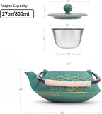 Cast Iron Teapot, Japanese Tea Pot with Infuser for Loose Leaf, Tea Kettle Stovetop Safe Coated with Enameled Interior, Clouds Pattern 27oz, 800ml Black