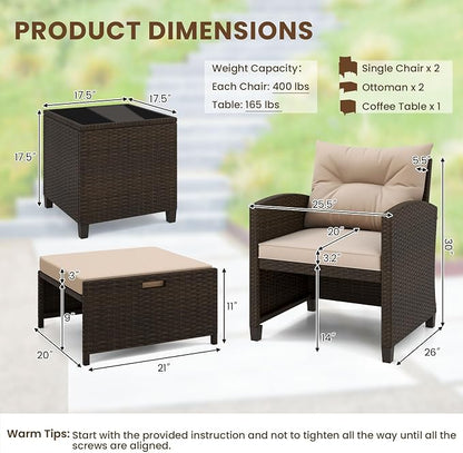 Tangkula 5 Pieces Patio Conversation Set, PE Wicker Rattan Outdoor Furniture Set - Image 4