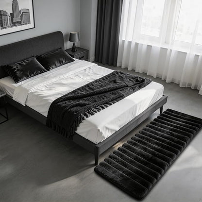 Black Rabbit Striped Plush Rug 2'x6', Fluffy Faux Fur Shaggy Area Rug - Image 2