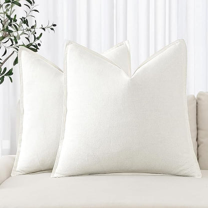 MIULEE Set of 2 Linen Pillow Covers 18x18 Inch Cream White | Boho Farmhouse​ by MIULEE