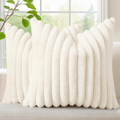 decorUhome Fall Faux Fur Throw Pillow Covers 20x20 Set of 2 Cream White | by decorUhome