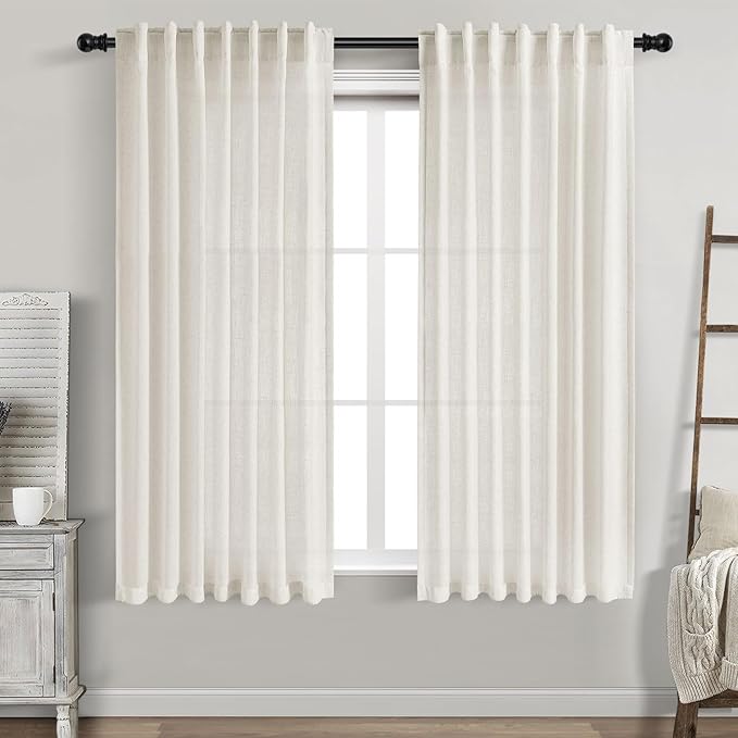 Cream Linen Curtains 62 Inch Length by Nanspring