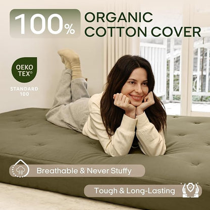 ZonLi Japanese Floor Futon Mattress King Size 76"x80"100% Cotton Cover 6'' - Image 3