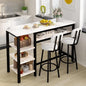 AWQM 3-Piece Bar Table and Chairs Set, Modern White Faux Marble Table by AWQM