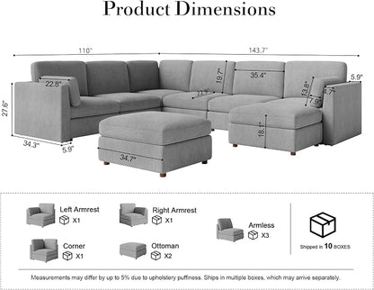 Oversized Modular Sectional Sofa, Solid Wood Frame, Removable Washable Cover - Image 2