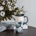 Topadorn Ceramic Travel Mug Porcelain Coffee Cup with Spill-proof Lid and Box, 17 Oz.