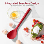600ºF Heat Resistant Silicone Spoons: U-Taste 13.3in Solid & Slotted Kitchen Cooking Spoon, Nonstick Long Rubber Utensil, Sturdy for Mixing, Serving, Stirring, Frying, Draining (Red, 2PCS)