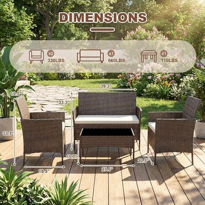 4PCS Outdoor Patio Bistro Set, PE Rattan Wicker Armchairs - Image 3