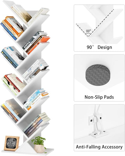 SHEEPAM 10 Tier Tree Book Shelf, Floor Standing Wood Bookshelf - Image 7
