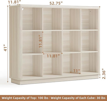 Joaxswe 12 Cube Storage Organizer, Wood Floor Standing 3-Tier Cubby Bookcase - Image 3
