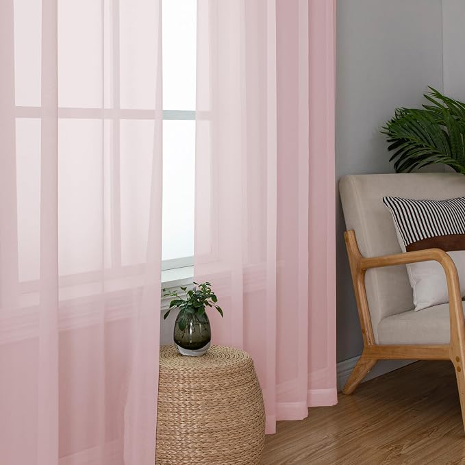 Simplebrand Blush Sheer Curtains 72 Inches Long 2 Panels - Image 2