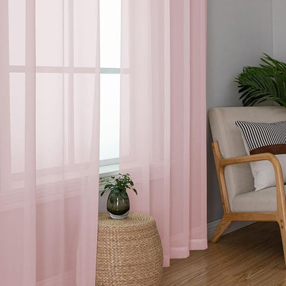 Simplebrand Blush Sheer Curtains 63 Inch Length 2 Panels, Rod Pocket Solid - Image 4
