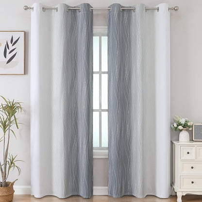 Grey and Greyish White Ombre Blackout Curtains - Image 2