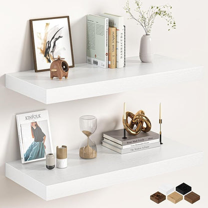 32Inch White Floating Shelves for Wall, 12 Inch Deep Shelves for Bedroom by FunMemories