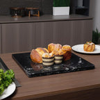 Marble Cutting Board For Kitchen, Pastry Board, Black Marble Slab Gift With Non-Slip Feets, 16x16 Inch, Pack Of 1 Piece