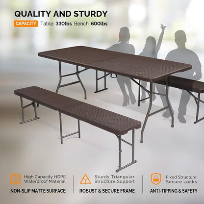 VINGLI Picnic Table Set with 2 Benches, 6 Feet Camping Table Chair Set - Image 2