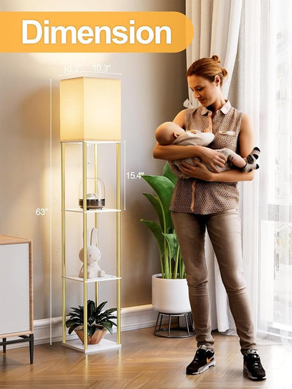 Floor Lamp with Shelves, Modern Corner Display Standing Column Shelf Lamp - Image 5