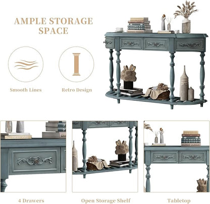 Retro Curved Console Table, Antique Blue - Image 5