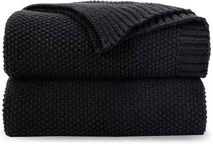 CozeCube Jet Black Seed Stitch Throw Blanket 60"x80", Farmhouse Decor | Blanket by CozeCube