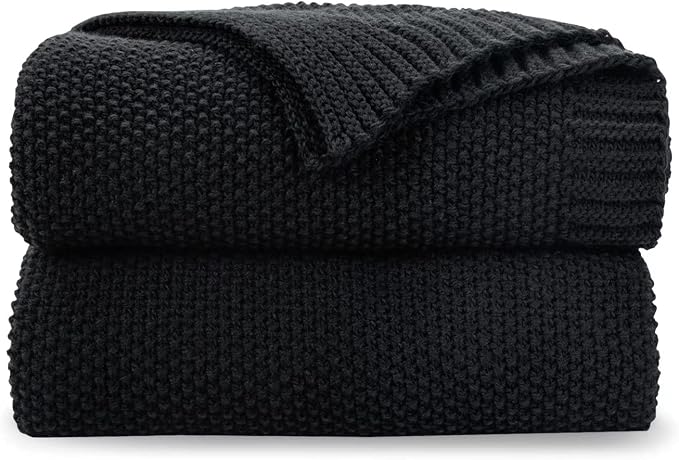 CozeCube Jet Black Seed Stitch Throw Blanket 50"x60", Farmhouse Decor | Blanket by CozeCube