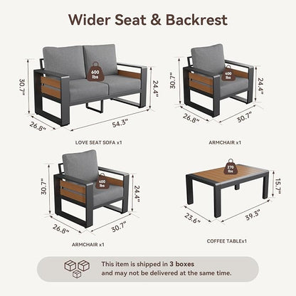 Aoxun Aluminum Patio Furniture Set, 4 Seats Luxury Metal Patio Conversation Sets - Image 2