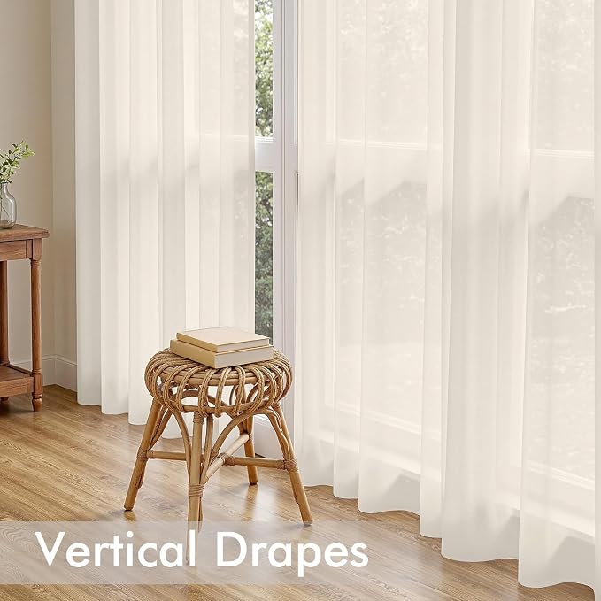 MIULEE Light Beige Sheer Curtains 108 Inches Long 4 Panels 42 x 108 Inches | - Image 5