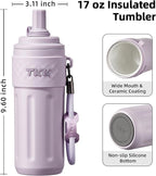 TKK 17 OZ Travel Tumbler Ceramic Lining with Straw Lid, Stainless Steel Vacuum Insulated Double Wall Coffee Tumbler, Leak Proof Iced Water Bottle with Carry Strap for Hot & Cold Drinks, Purple