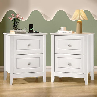 VINGLI 18.9" W White Nightstand Set of 2 by Bonnlo