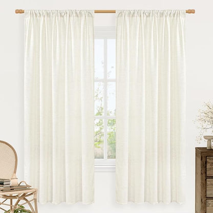 Natural Cream Linen Curtains for Living Room 72 Inch Length 2 Panels | Light by LAMIT