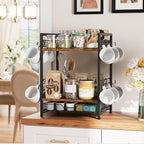 Coffee Bar Organizer Countertop, 3 Tier Mug Cup Holder Stand with 12 Hooks, 25 K Cup Coffee Pod Drawer with Mug Rack, Multifunctional Shelf for Accessories Kitchen (Black)