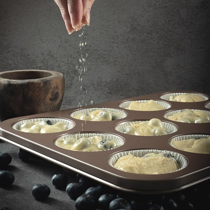 Non Toxic Nonstick 12 Cup Muffin Pan | PFOA BPA free Nontoxic Cupcake Tin | Best Non Stick Muffin Pans | Muffin tins | Cupcakes Tray | Carbon Steel Bakeware Mold Trays